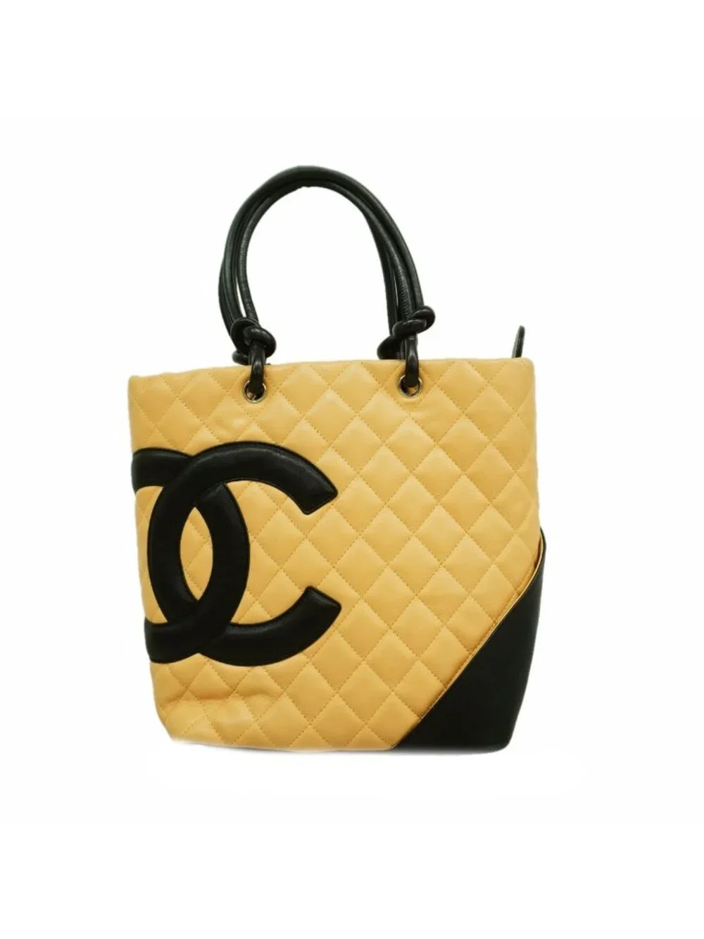 Chanel Tote Bag Cambon Lambskin Beige Black Silver